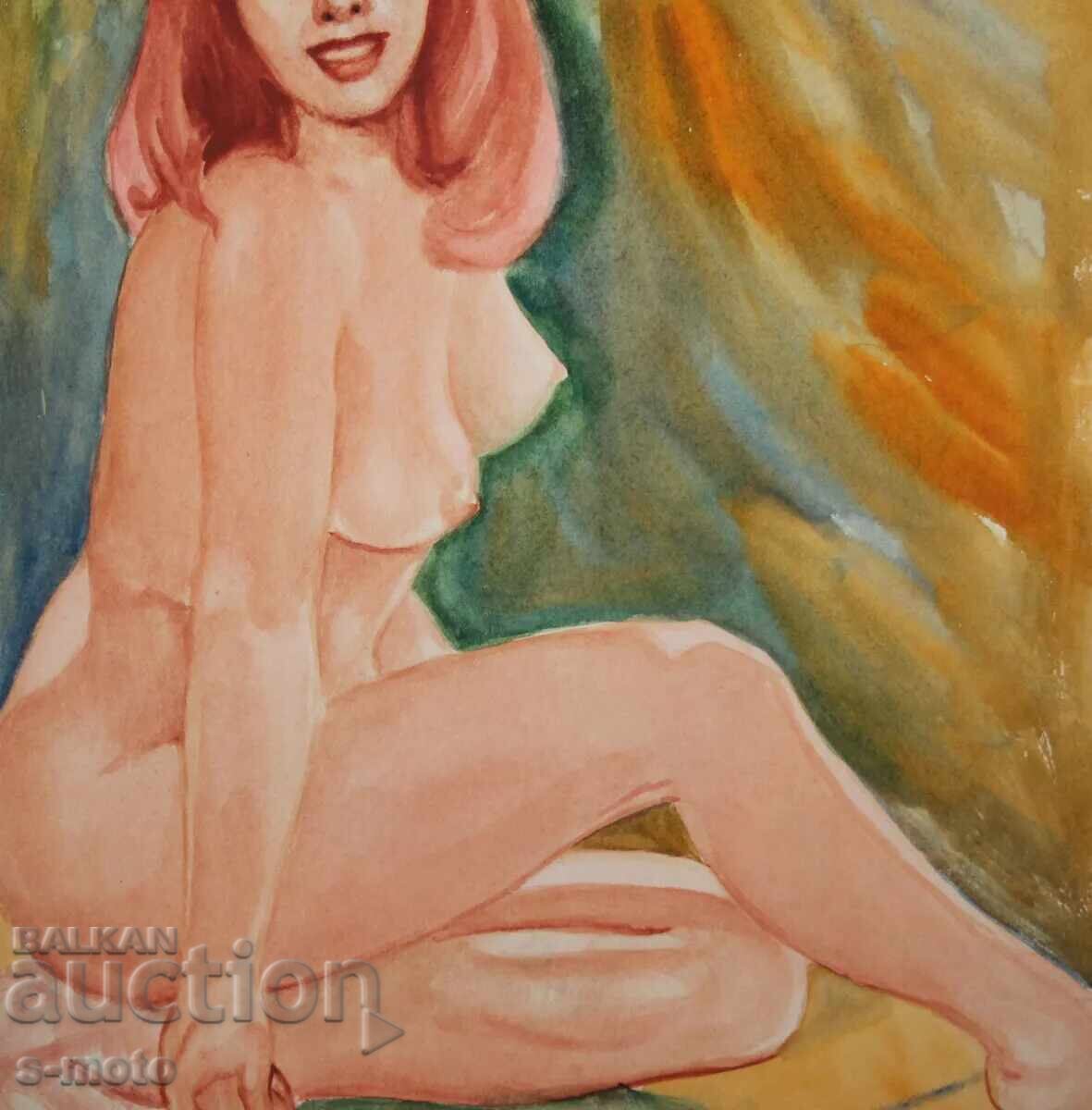 Pictură veche acuarelă portret corp gol - 6 Pictură veche acuarelă portret corp gol - 6