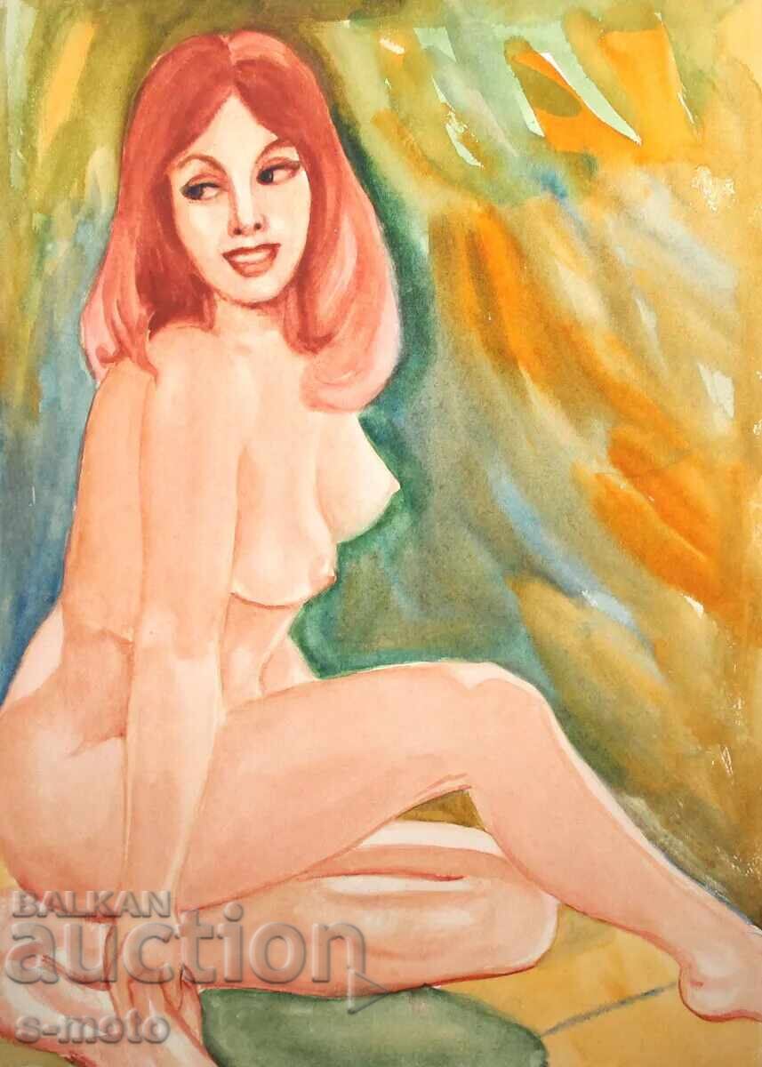 Pictură veche acuarelă portret corp gol Pictură veche acuarelă portret corp gol