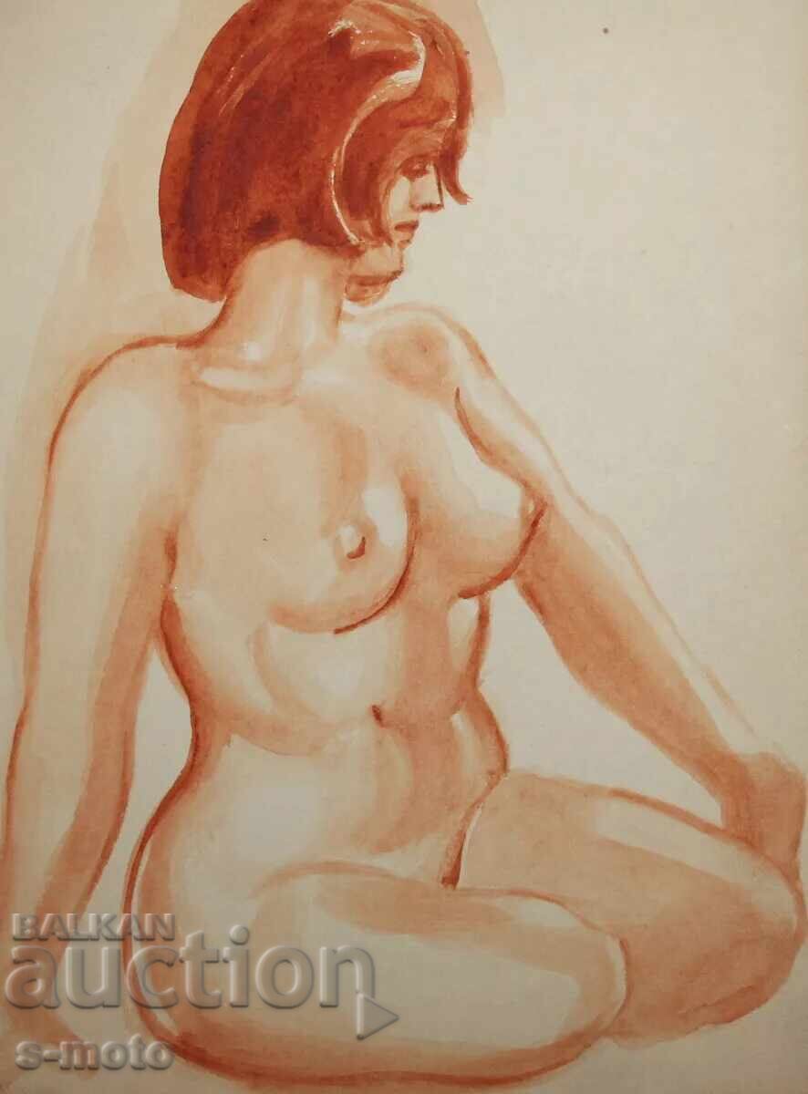 Παλιός πίνακας ακουαρέλα πορτρέτο γυμνό σώμα με τιμή 250.00 BGN | € 127.82