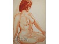 Παλιός πίνακας ακουαρέλα πορτρέτο γυμνό σώμα