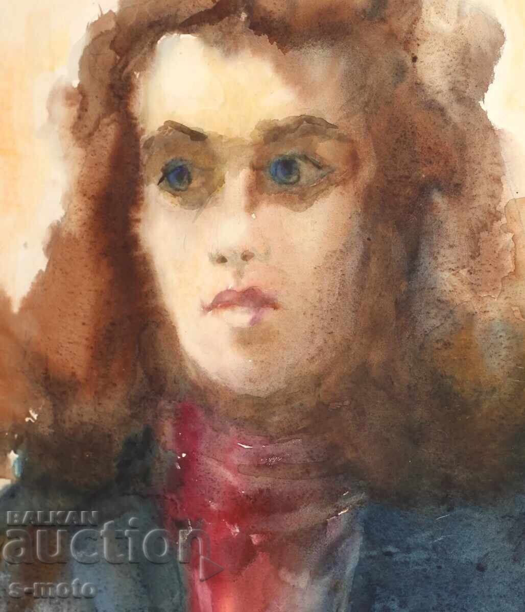 Έργο ζωγραφικής με ακουαρέλα, γυναικείο πορτρέτο - 5