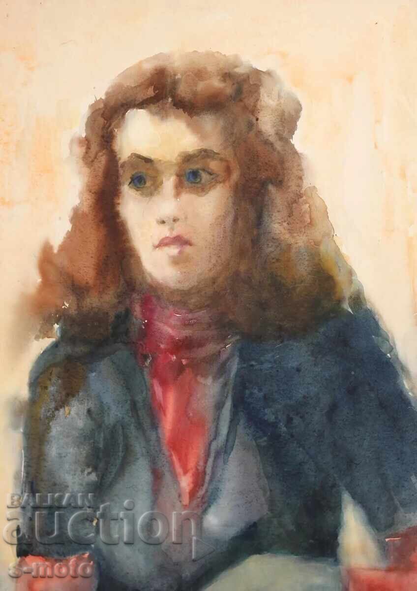 Έργο ζωγραφικής με ακουαρέλα, γυναικείο πορτρέτο