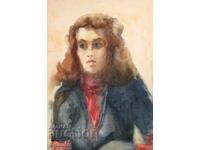 Έργο ζωγραφικής με ακουαρέλα, γυναικείο πορτρέτο