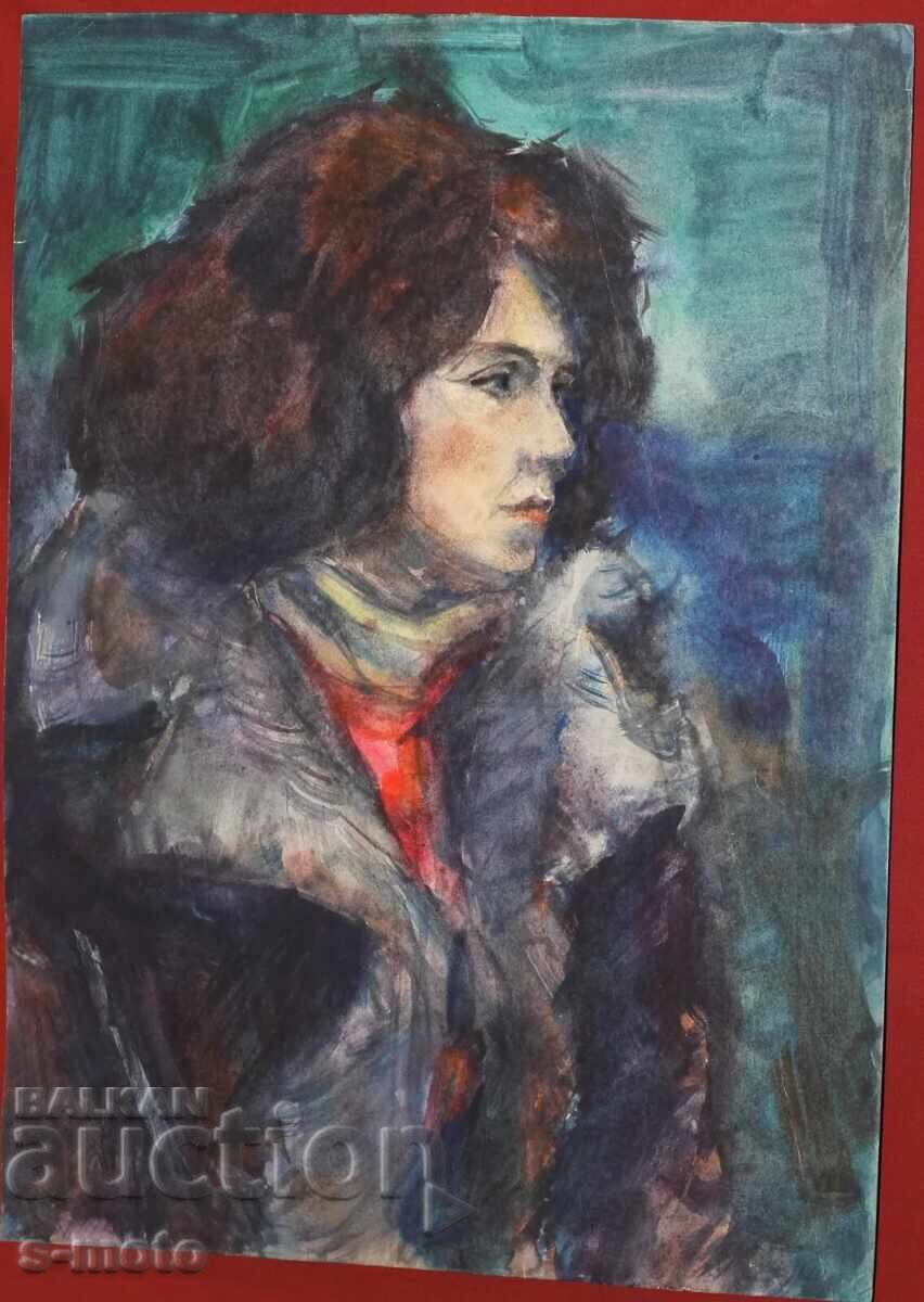 Аукцион Kартина акварел портрет на жена Аукцион Kартина акварел портрет на жена