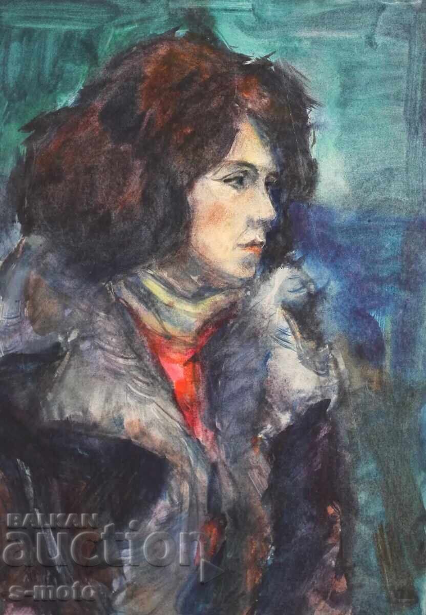 Kартина акварел портрет на жена Kартина акварел портрет на жена