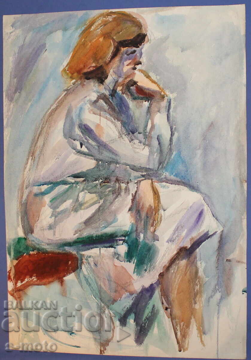 Доставка на Kартина акварел портрет на седяща жена