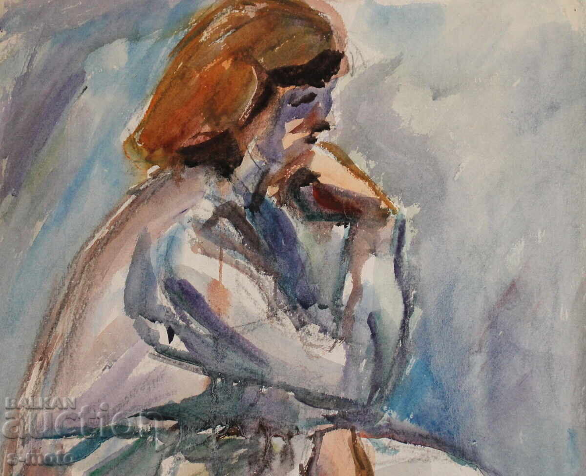 Kартина акварел портрет на седяща жена - 5