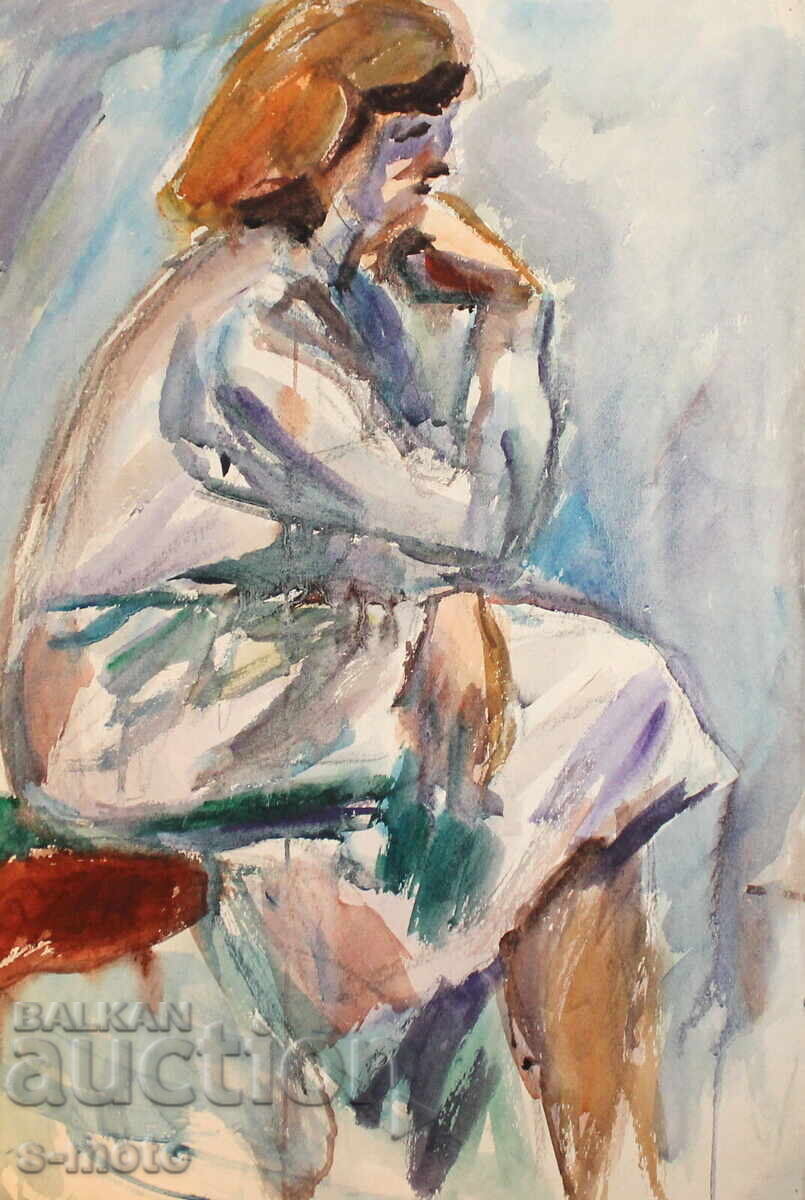 Kартина акварел портрет на седяща жена