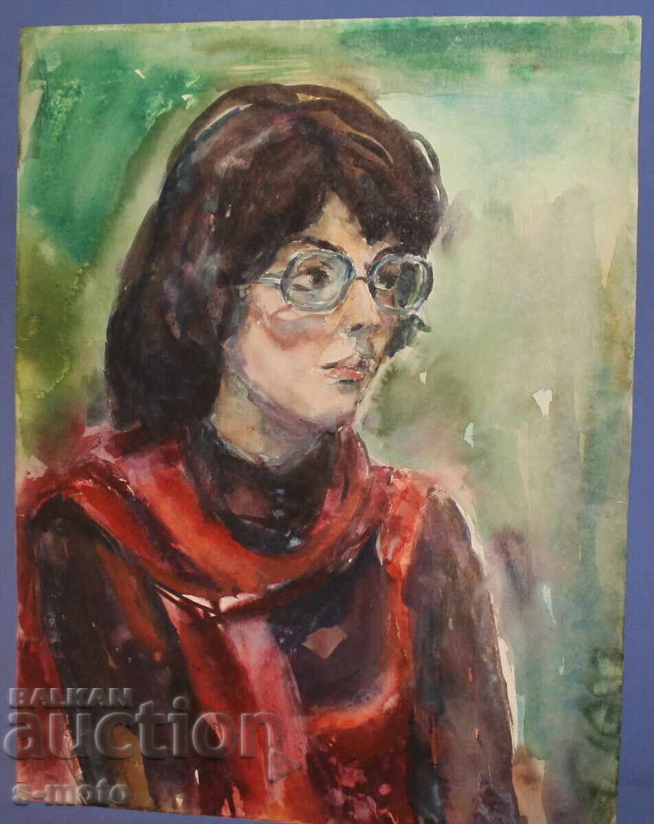 Auction Watercolor portrait of a woman with glasses Auction Watercolor portrait of a woman with glasses