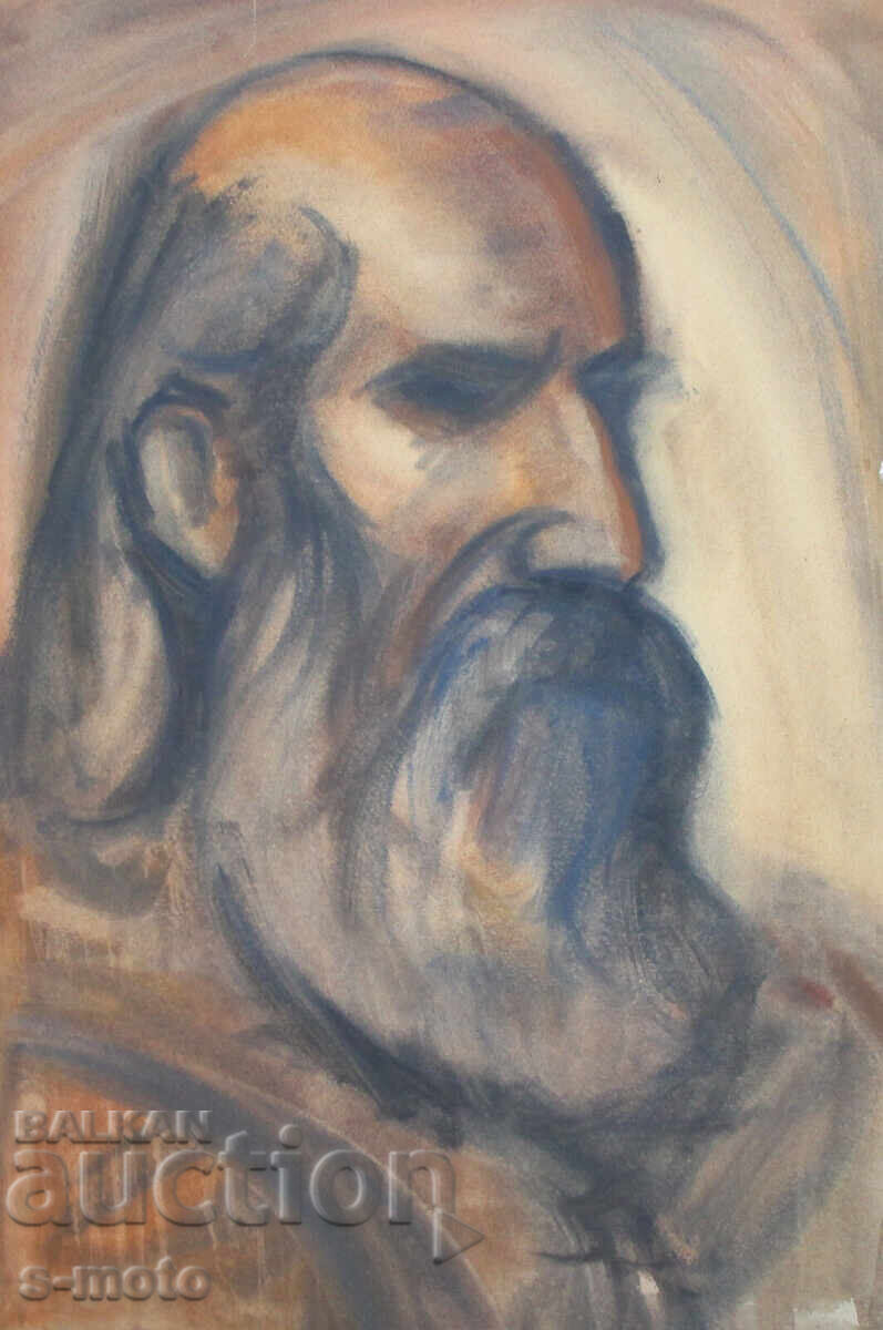 Auction  Watercolor portrait of a man with a beard