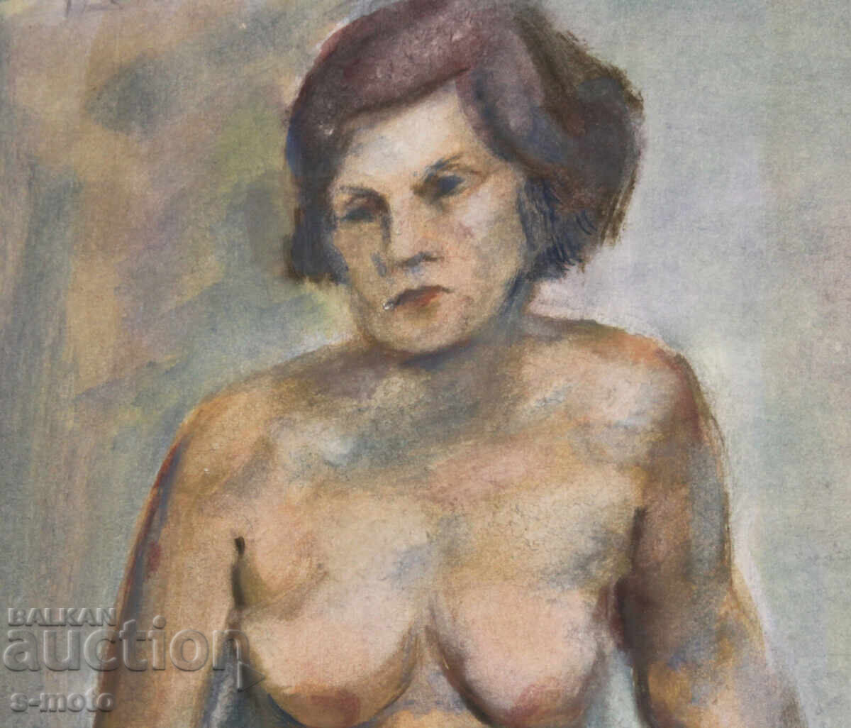 Аукцион Kартина акварел портрет на жена голо тяло