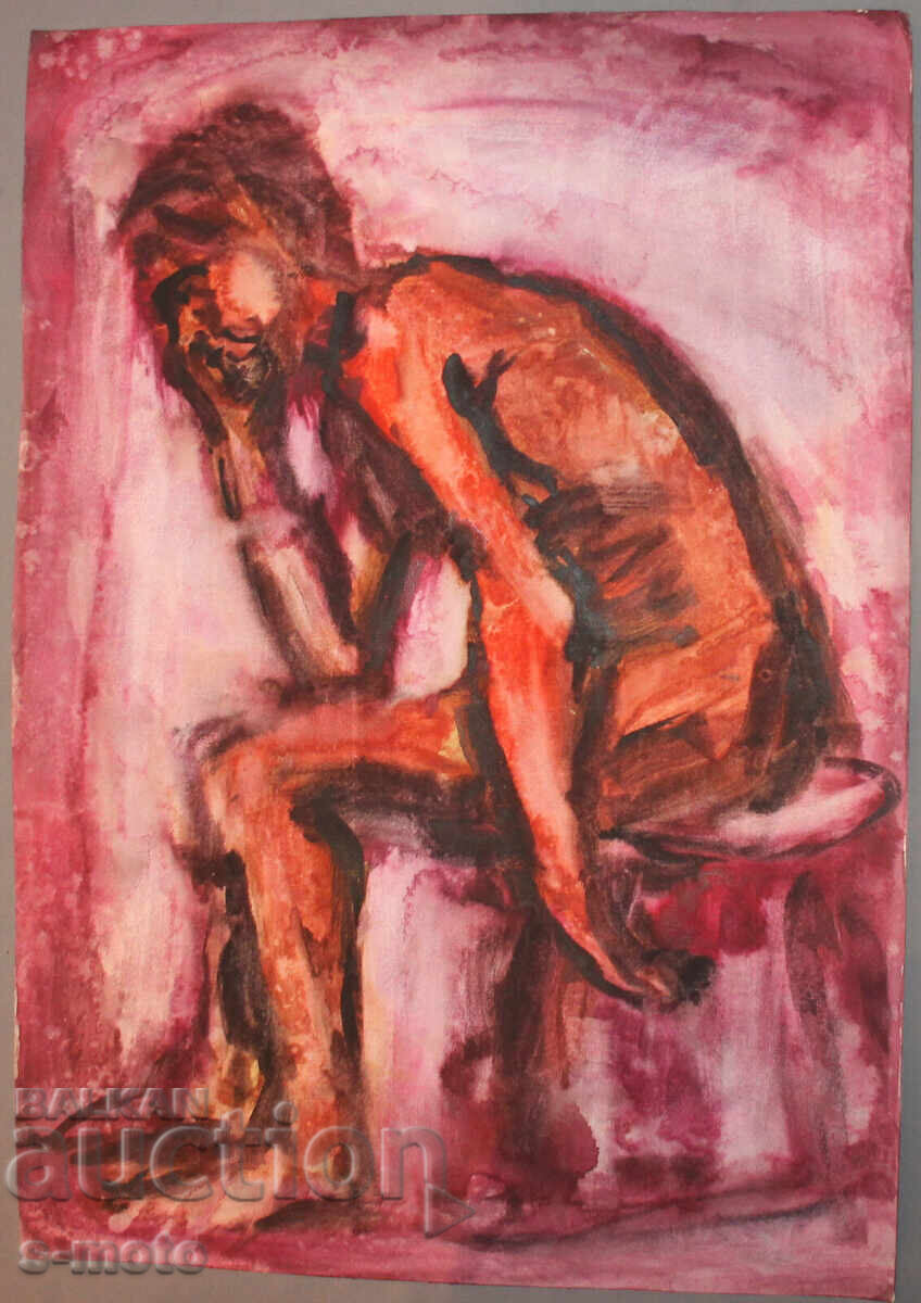 Kартина акварел портрет на мъж голо тяло с цена 300.00 лв. | € 153.39