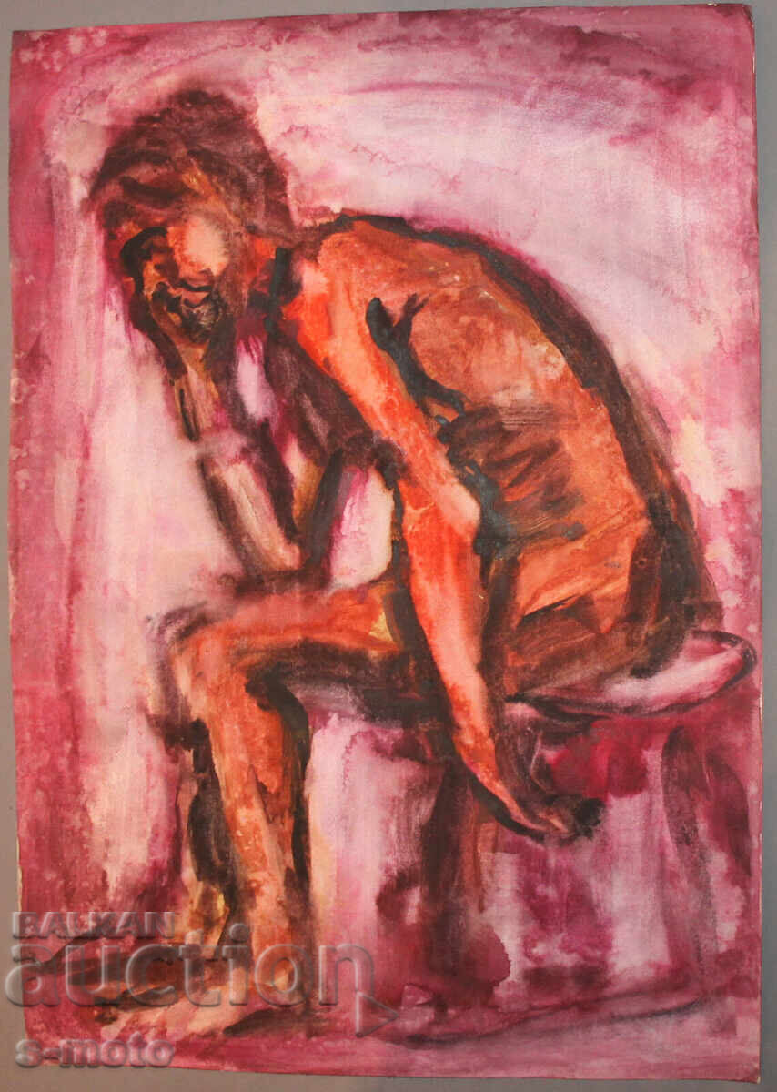 Аукцион Kартина акварел портрет на мъж голо тяло