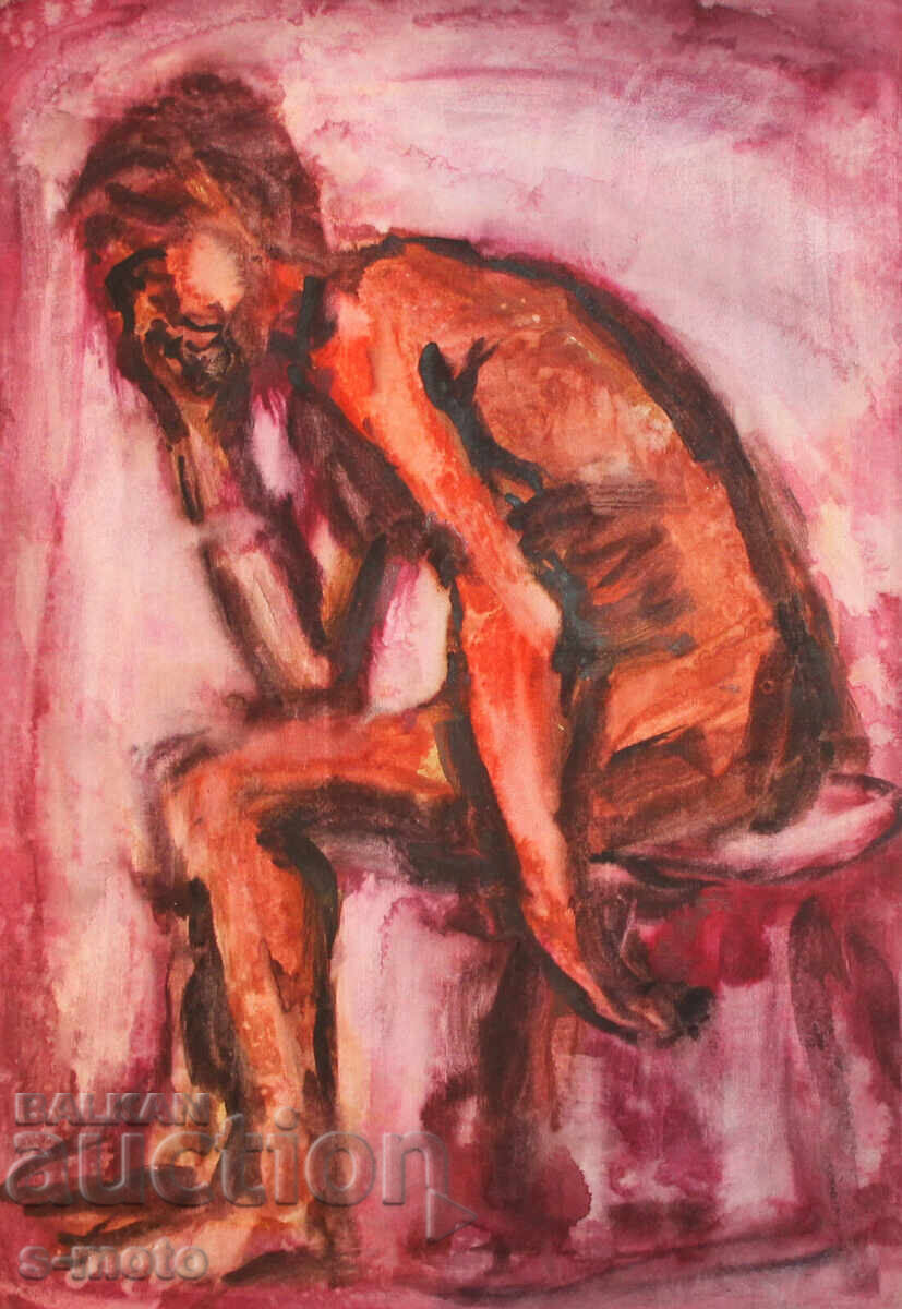 Доставка на Kартина акварел портрет на мъж голо тяло