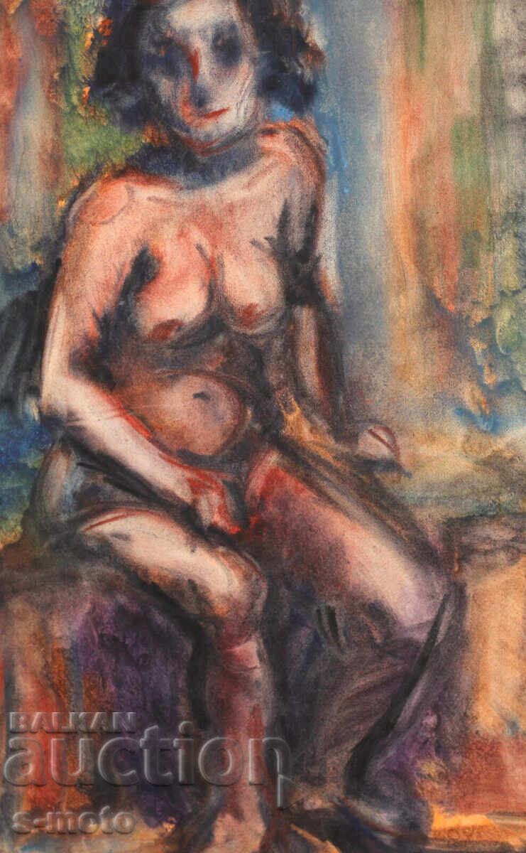 Аукцион Kартина акварел портрет на жена голо тяло Аукцион Kартина акварел портрет на жена голо тяло