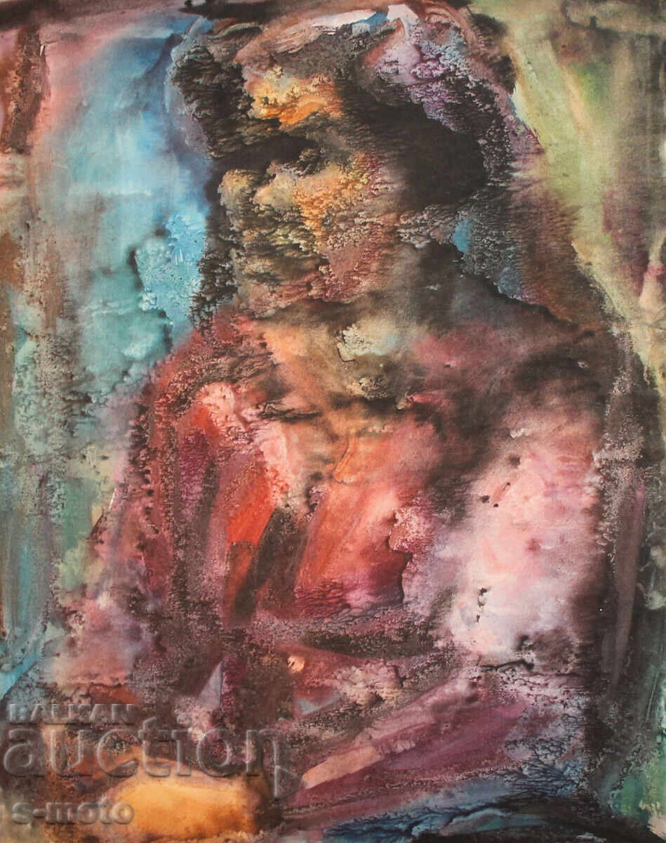 Watercolor portrait painting of a seated woman Watercolor portrait painting of a seated woman