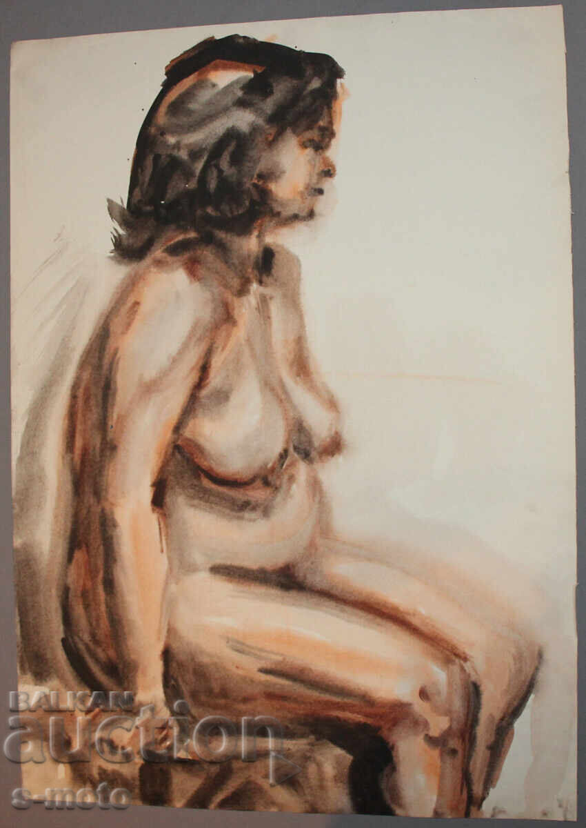 Kартина акварел портрет на жена акт с цена 300.00 лв. | € 153.39