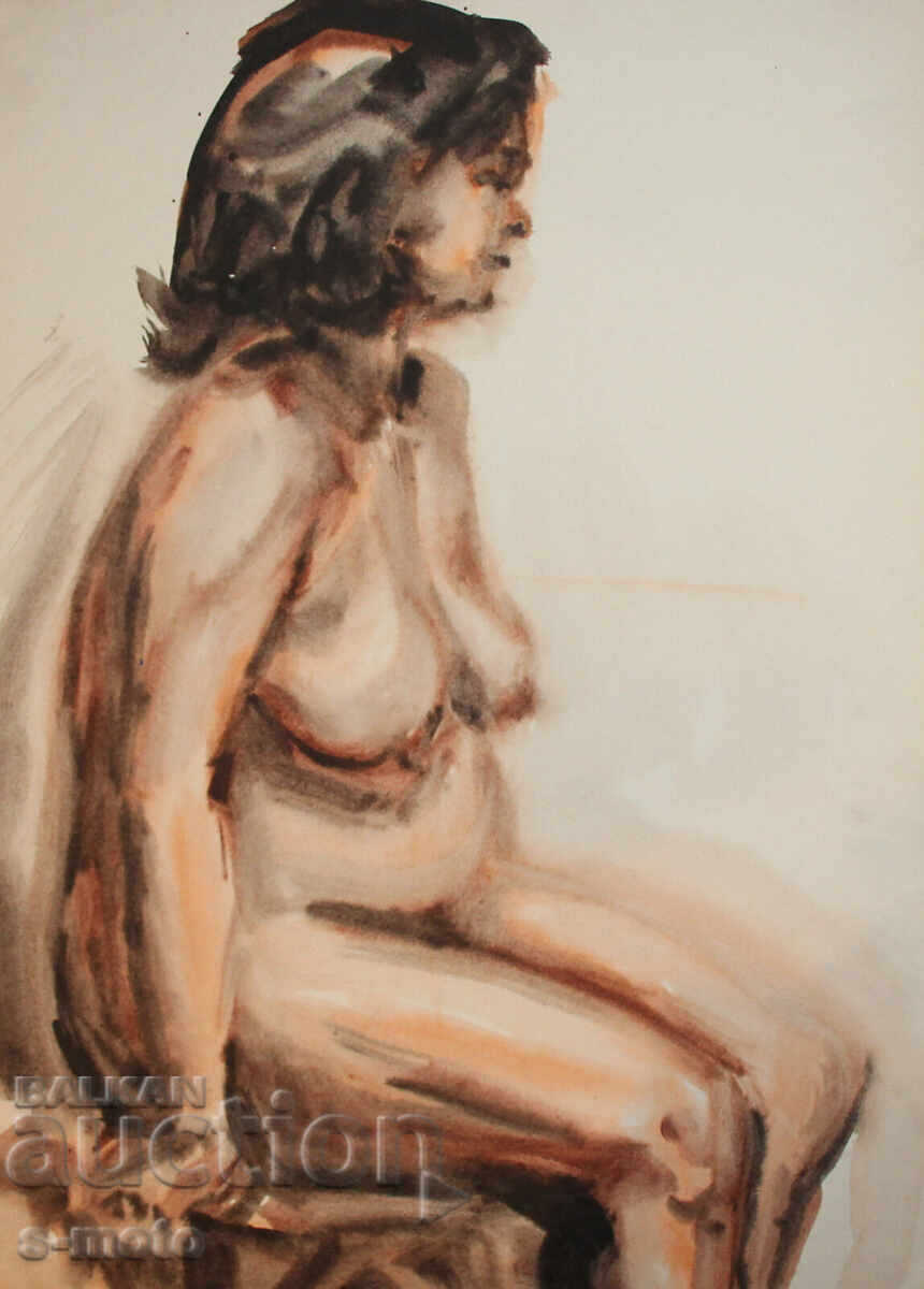 Аукцион Kартина акварел портрет на жена акт