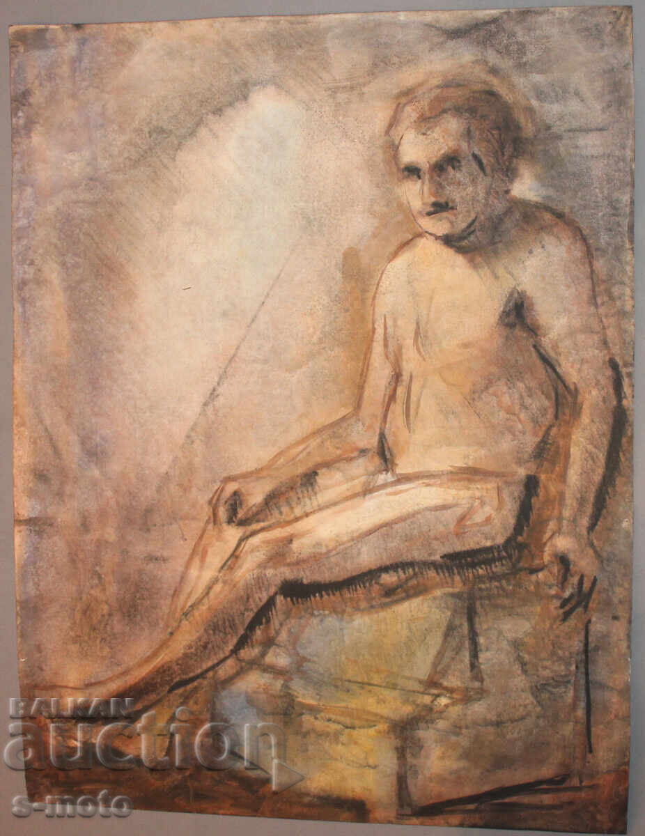 Tablou acuarelă portret bărbat corp gol cu preț 300.00 BGN | € 153.39 Tablou acuarelă portret bărbat corp gol cu preț 300.00 BGN | € 153.39