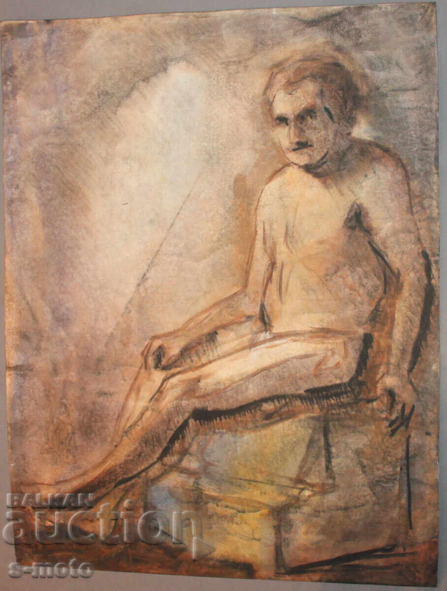 Licitație Tablou acuarelă portret bărbat corp gol Licitație Tablou acuarelă portret bărbat corp gol