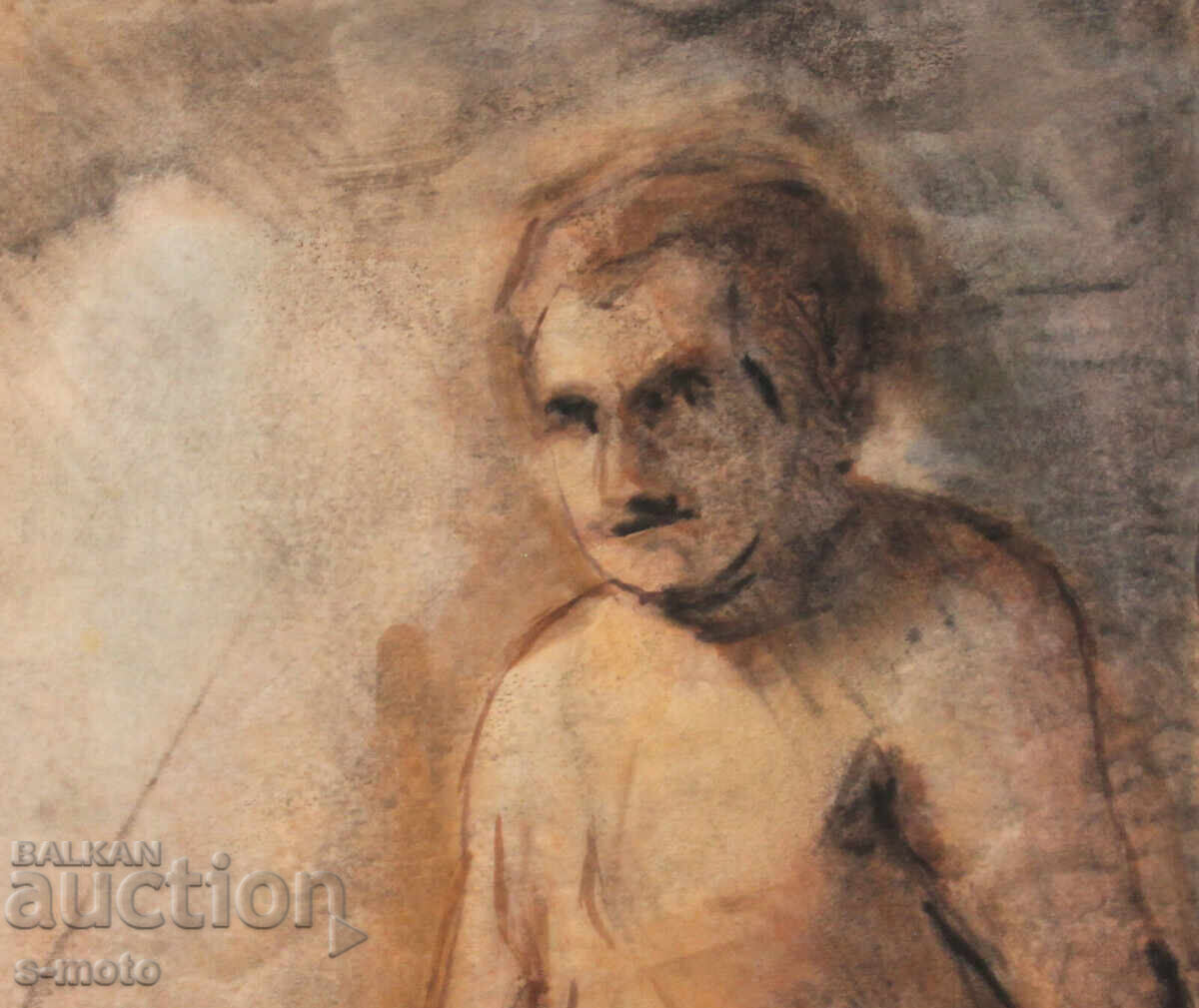 Livrarea Tablou acuarelă portret bărbat corp gol Livrarea Tablou acuarelă portret bărbat corp gol