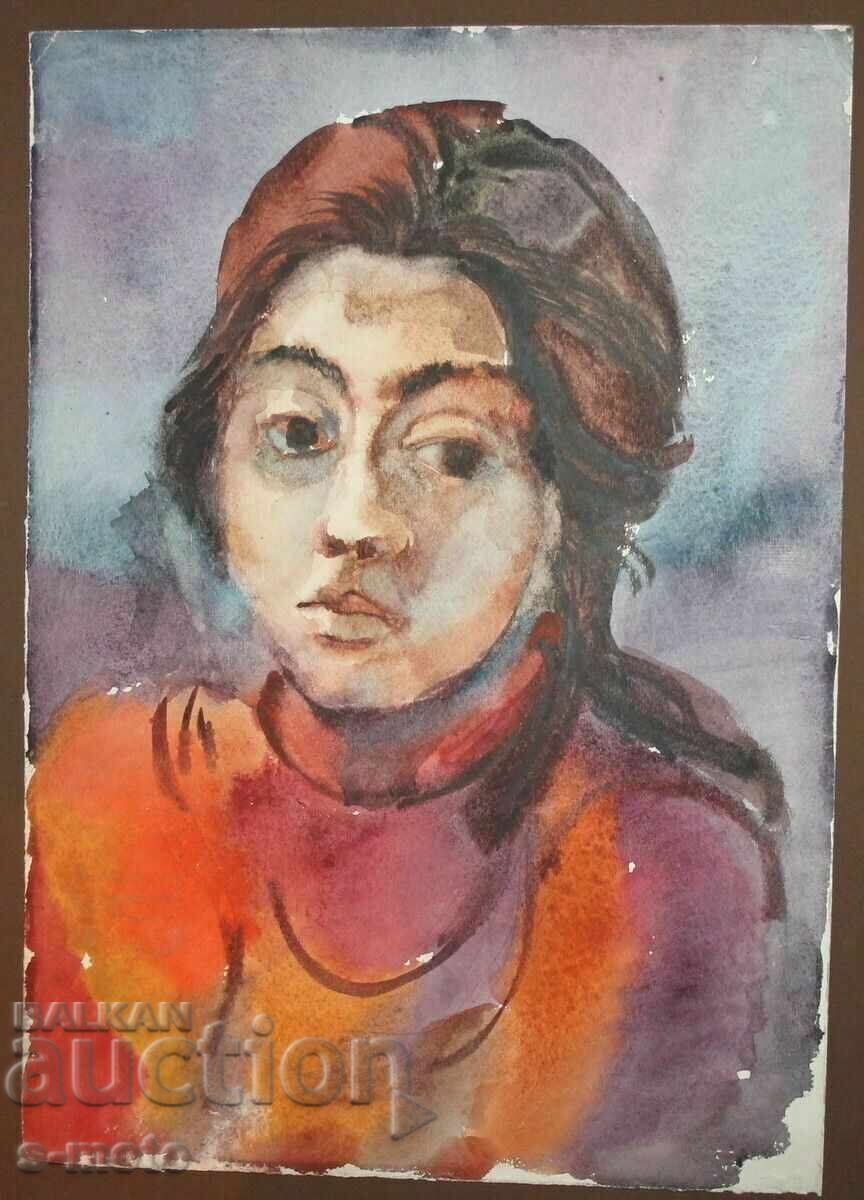 Tablou vechi acuarelă portret cu preț 250.00 BGN | € 127.82