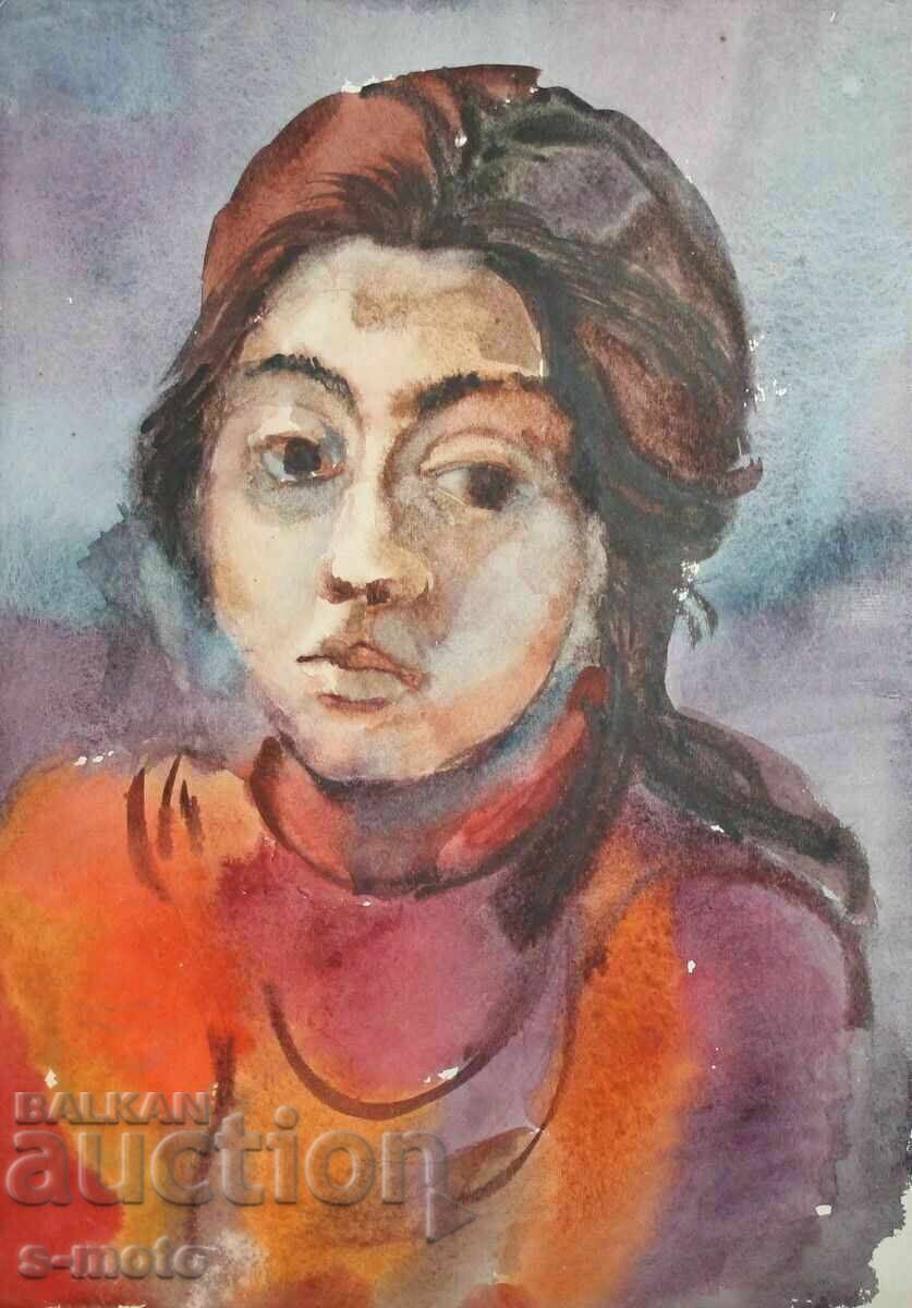 Licitație Tablou vechi acuarelă portret