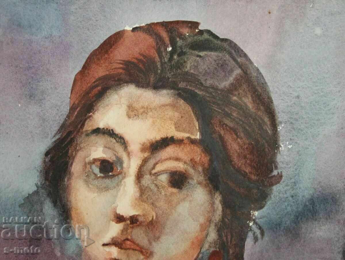 Livrarea Tablou vechi acuarelă portret