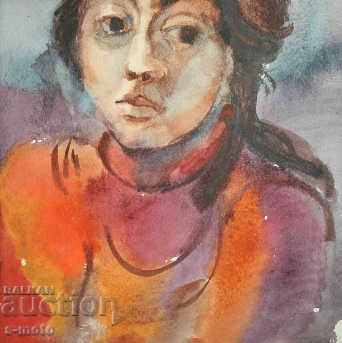 Tablou vechi acuarelă portret - 6