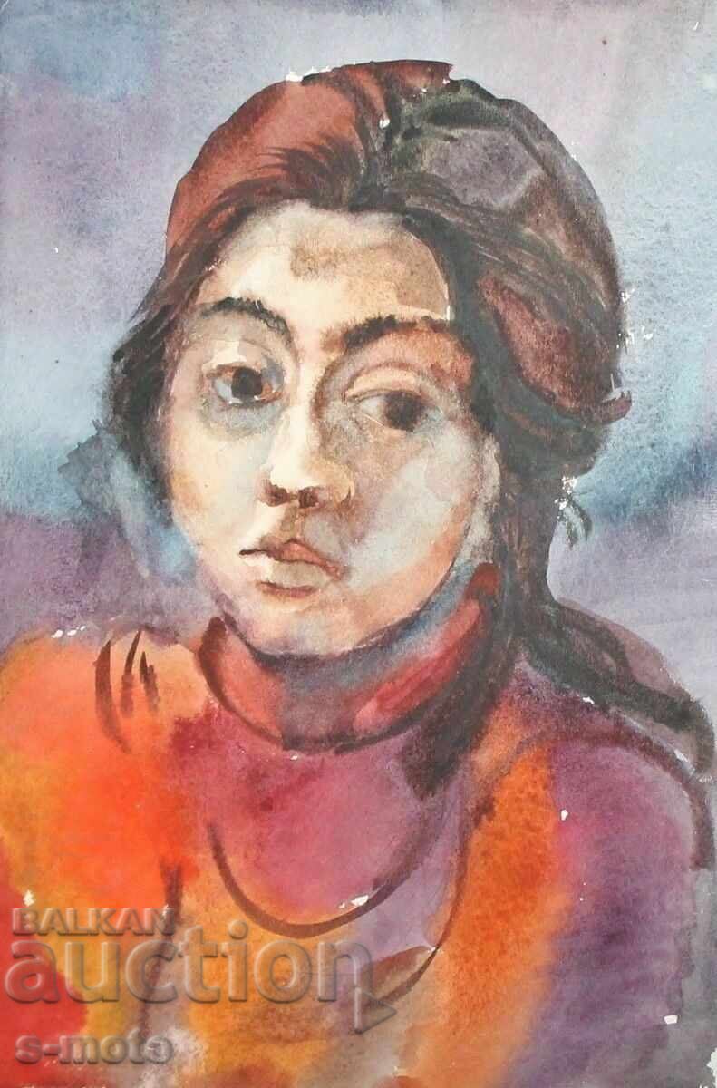 Tablou vechi acuarelă portret