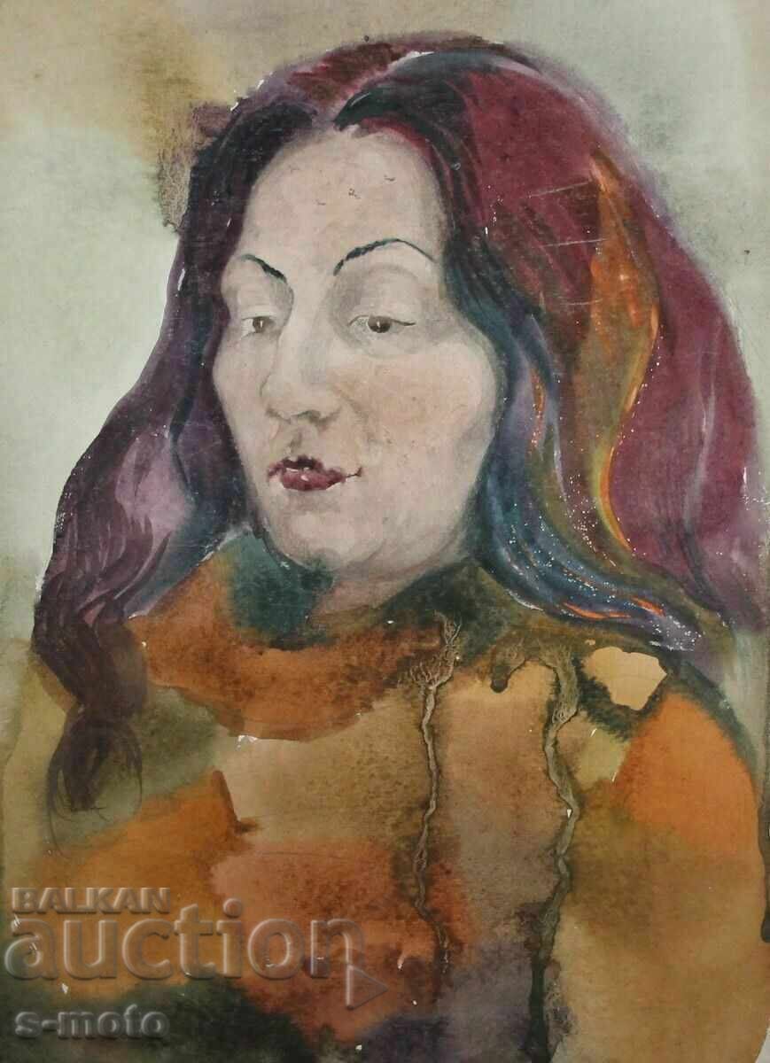 Παλιός πίνακας ακουαρέλα πορτρέτο με τιμή 250.00 BGN | € 127.82