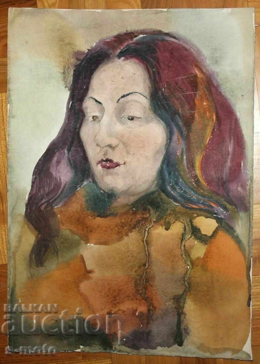 Δημοπρασία Παλιός πίνακας ακουαρέλα πορτρέτο