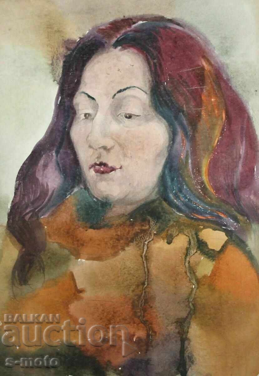 Παράδοση Παλιός πίνακας ακουαρέλα πορτρέτο