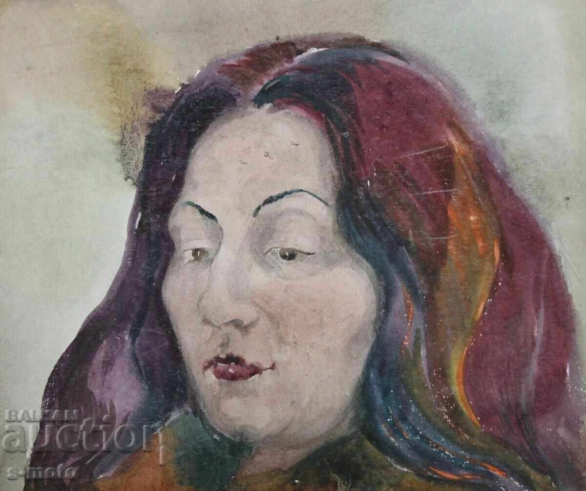 Παλιός πίνακας ακουαρέλα πορτρέτο - 5