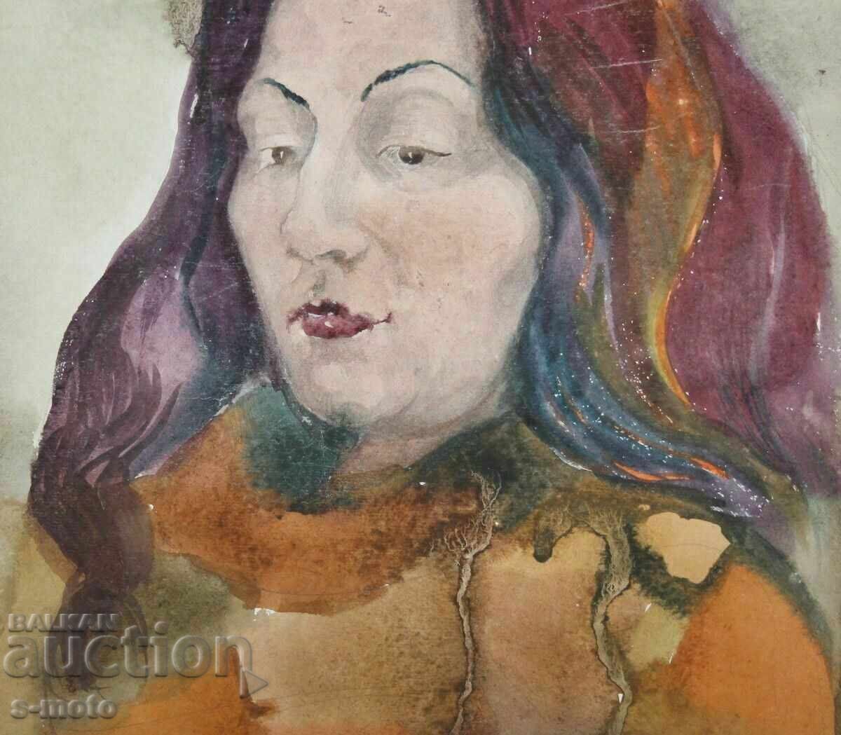 Παλιός πίνακας ακουαρέλα πορτρέτο - 6