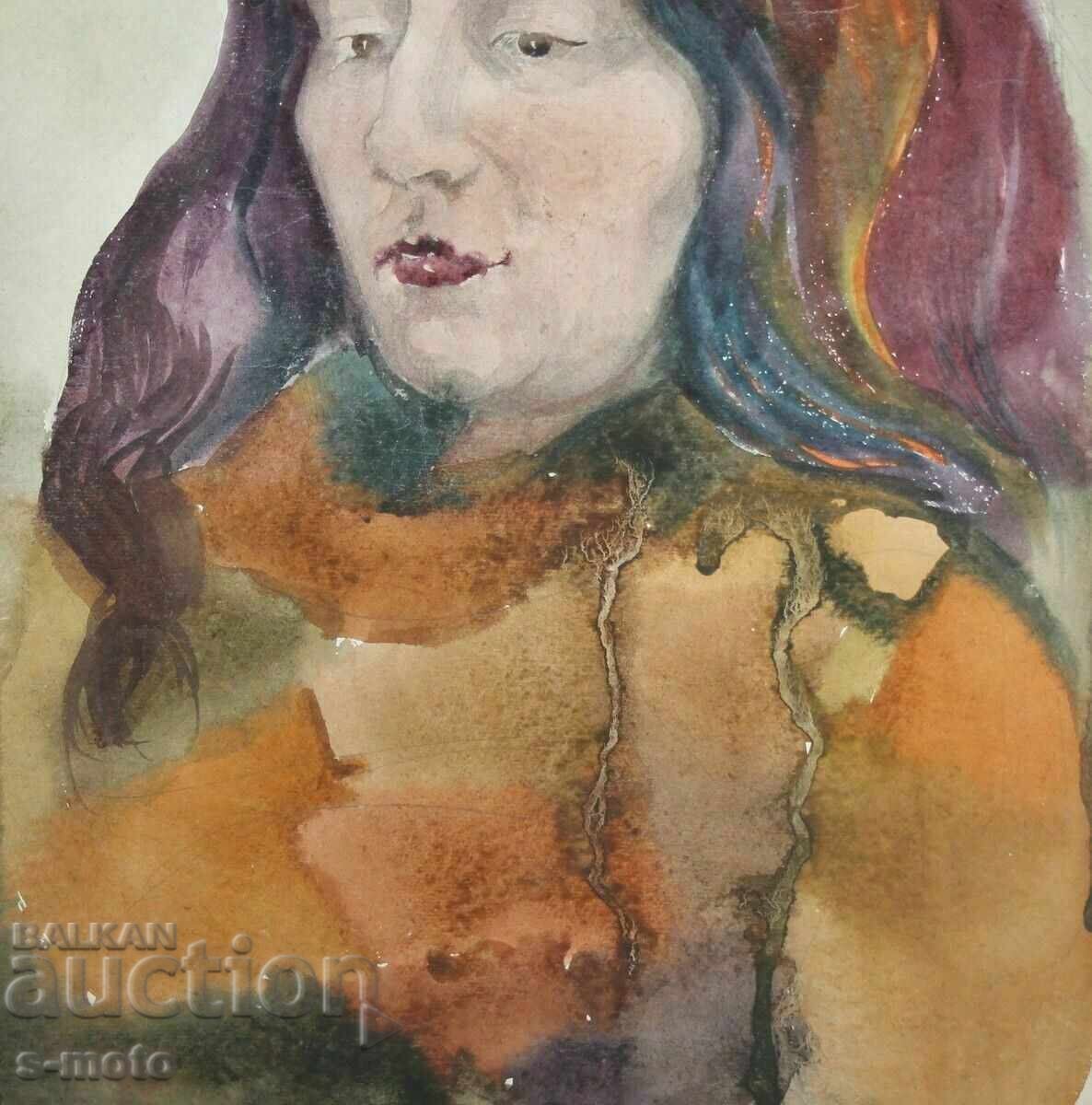 Παλιός πίνακας ακουαρέλα πορτρέτο - 7