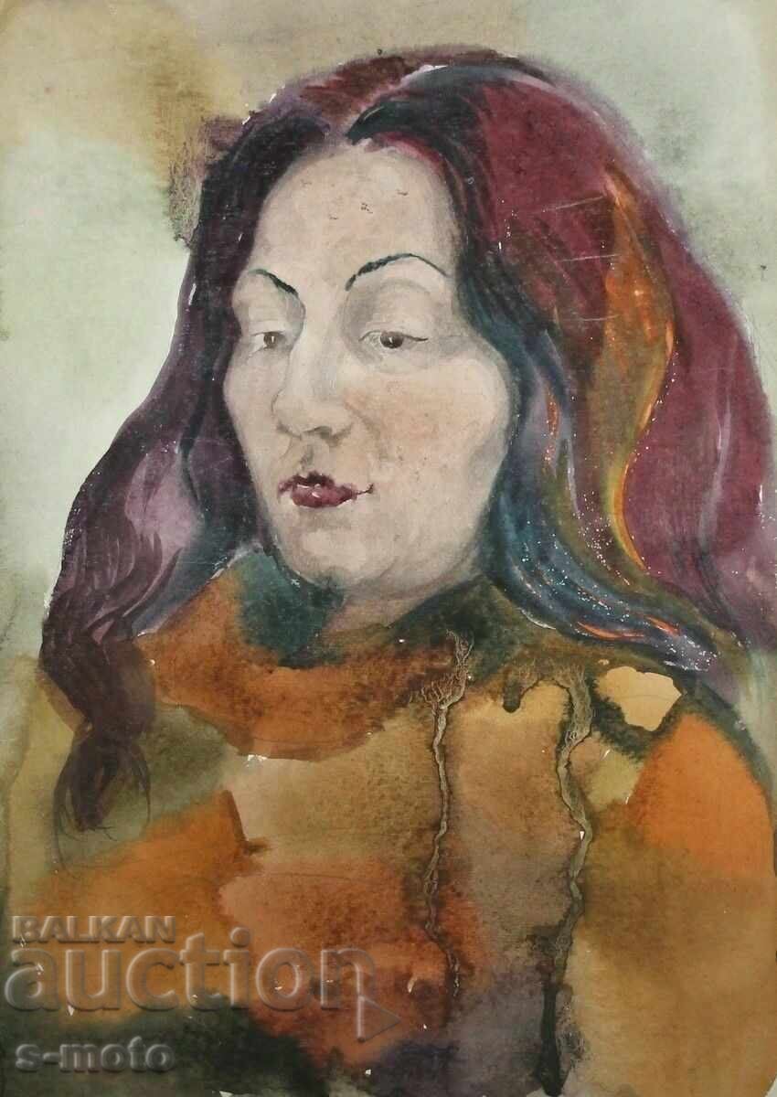 Παλιός πίνακας ακουαρέλα πορτρέτο