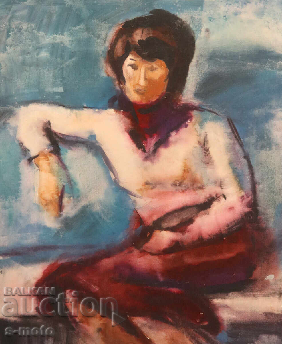 Kартина акварел портрет на седяща жена с цена 300.00 лв. | € 153.39