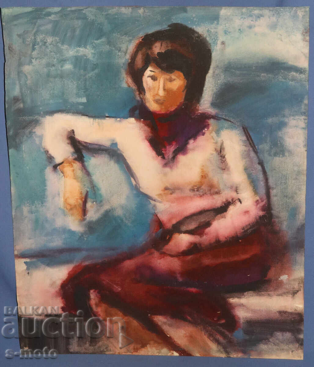 Доставка на Kартина акварел портрет на седяща жена