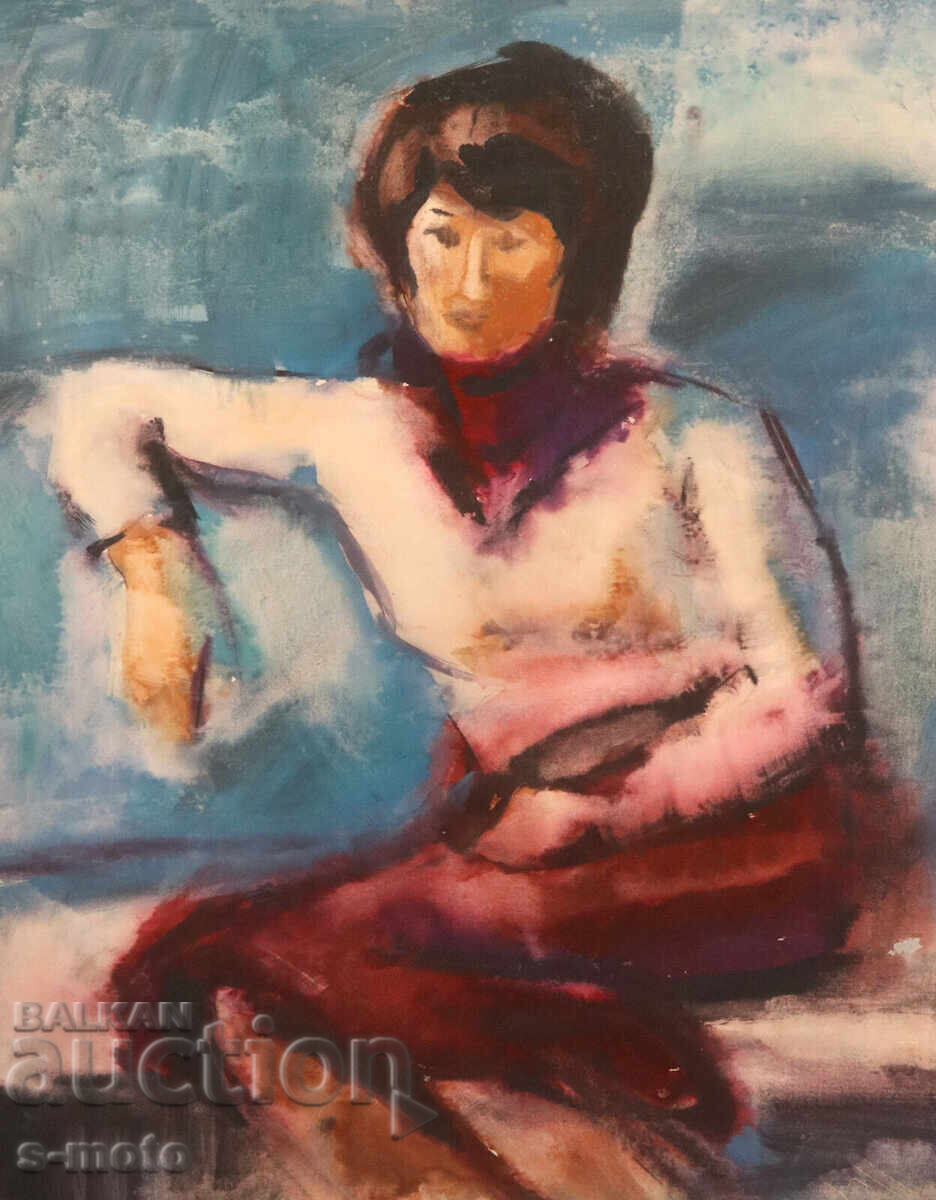 Kартина акварел портрет на седяща жена