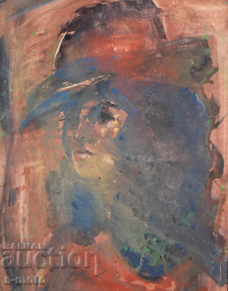 Kартина акварел портрет на жена с шапка Kартина акварел портрет на жена с шапка