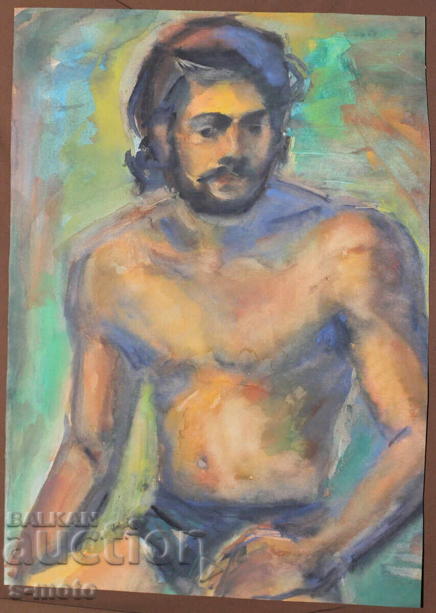 Livrarea Tablou acuarelă portret bărbat corp gol