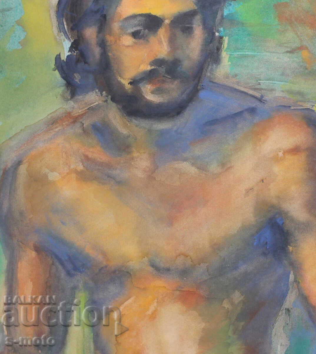 Tablou acuarelă portret bărbat corp gol - 6