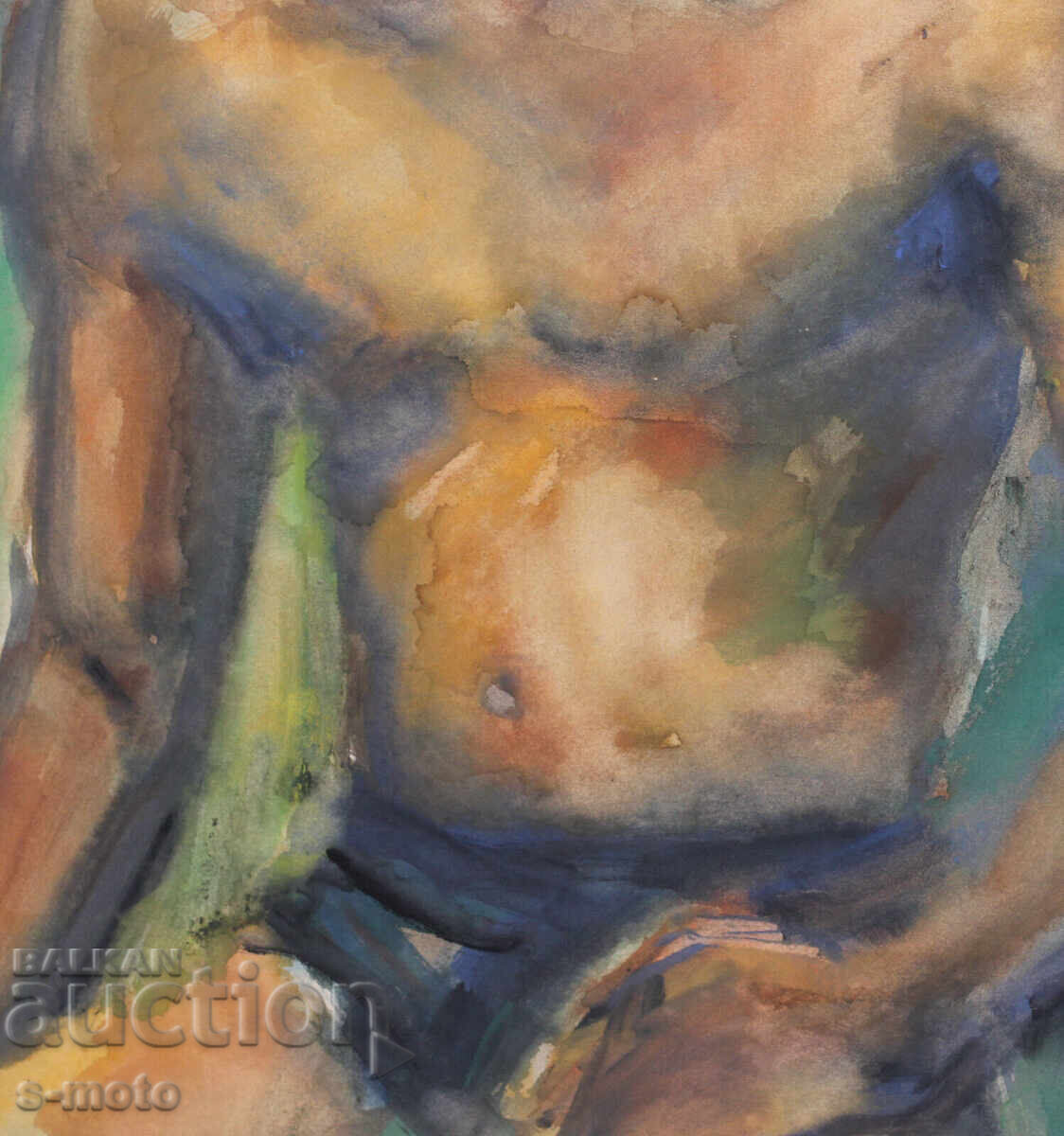 Tablou acuarelă portret bărbat corp gol - 7