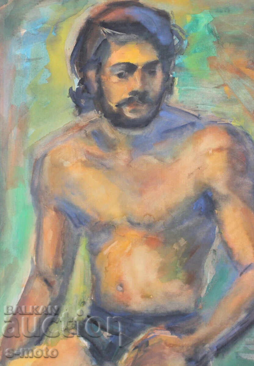 Tablou acuarelă portret bărbat corp gol