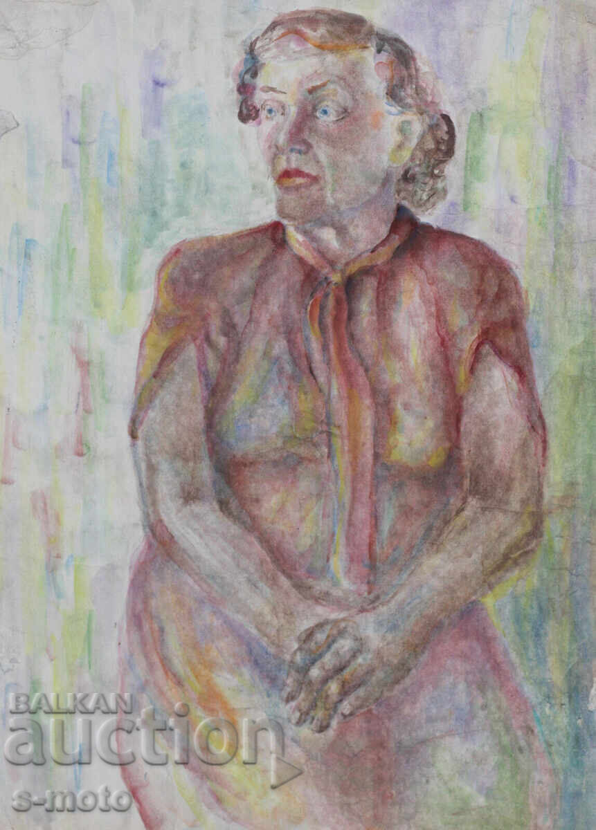 Kартина акварел портрет на седяща жена с цена 300.00 лв. | € 153.39