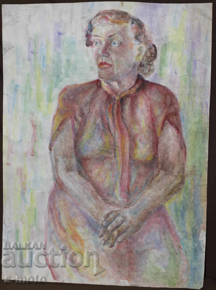 Аукцион Kартина акварел портрет на седяща жена