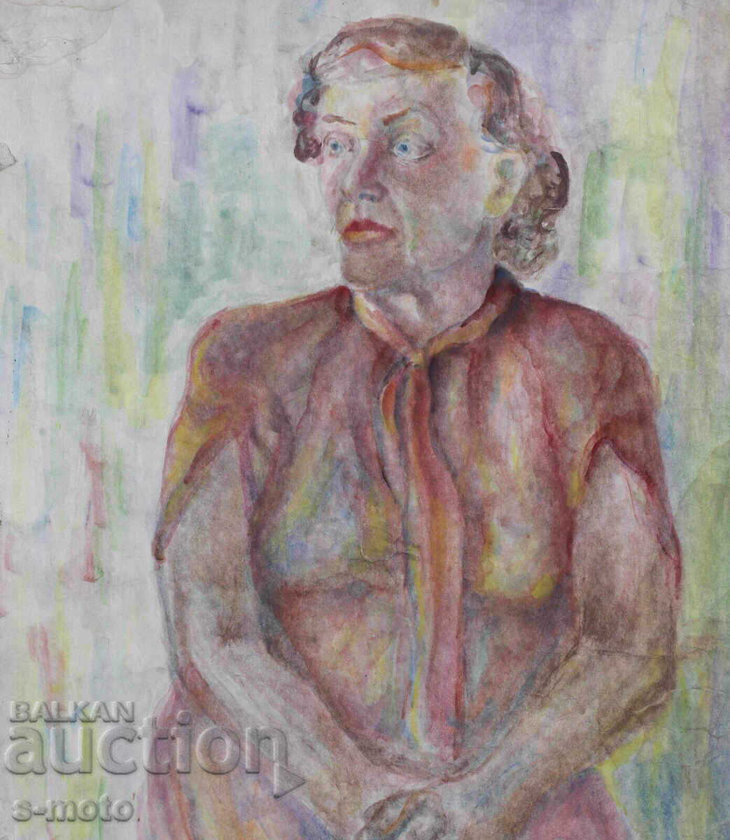 Доставка на Kартина акварел портрет на седяща жена