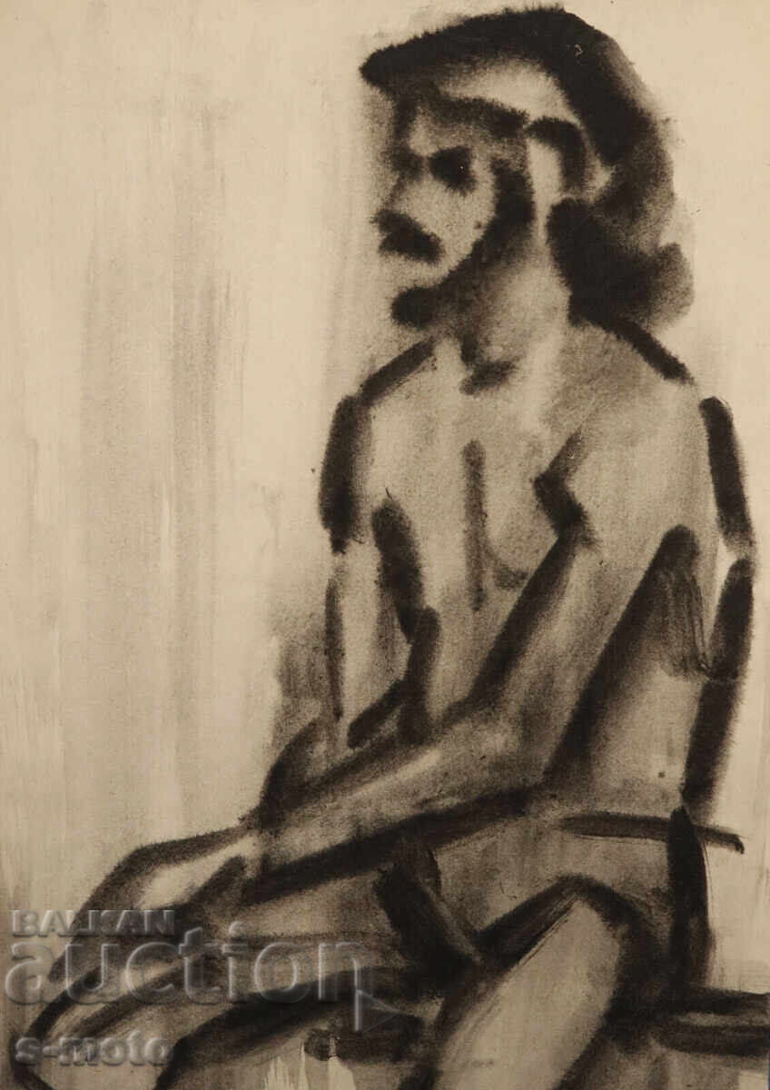 Аукцион Kартина акварел портрет на мъж голо тяло