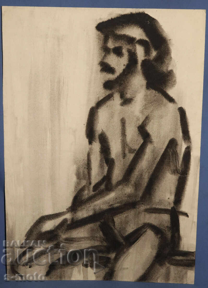 Доставка на Kартина акварел портрет на мъж голо тяло